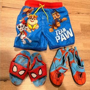 Toddler Blue Paw Patrol Swim Shorts and Spider-Man Sandal and beach shoes  Set